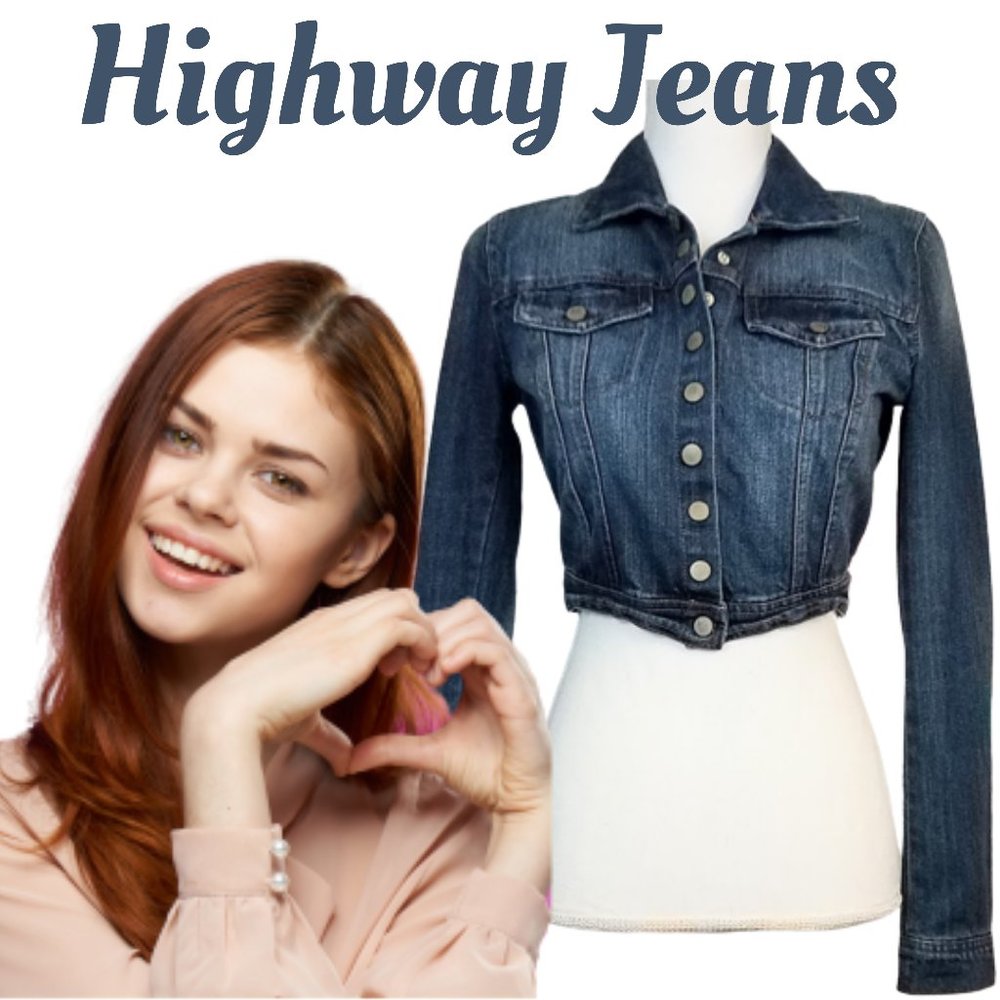HIGHWAY Jeans Cropped Denim Blue Jean Jacket - Women's Small